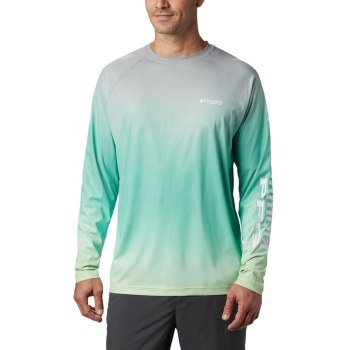 Columbia PFG Terminal Deflector Printed Long Sleeve, Sudaderas Verdes Claro Para Hombre | 876120-SLK